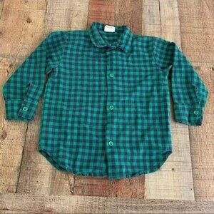 Buster brown vintage boys long sleeve collared button up in blue and green -4